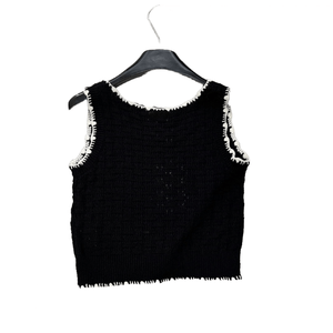 Top Corto de Punto con Ribete en Contraste y Borde Festoneado, Top Corto Texturizado con Aberturas para Uso Casual de Verano - Product Image 2