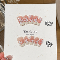 Faux ongles de mariée 3D à fleurs, blancs, effet œil de chat français, carrés et ovales, en acrylique, faits à la main, à presser, vente en gros