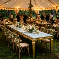 Table de banquet de mariage élégante en or avec plateau miroir pour événements - Vente en gros