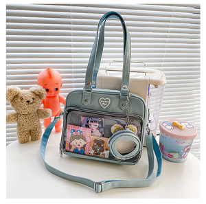 Bolso Bandolera Grande Kawaii de PU <span class=keywords><strong>con</strong></span> Ventana Transparente y Cremallera para Mujer/Niña, Estilo Japonés Dulce, para Insignias y Muñecos de Peluche - Product Image 2