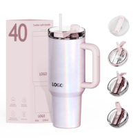 Gobelet isotherme personnalisé avec logo, 20, 30, 40 oz, avec poignée et couvercle à paille rabattable, en acier inoxydable à double paroi, isolé sous vide, pour voyage