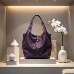 Large Capacity Women Shoulder Tote Bag <b>Purple</b> Color Soft Fabric Snap Closure Daily Work Travel Shopping <b>Handbag</b> - Product Image 1
