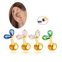 Maina ASTM F136 Titanium Tragus Earrings Flat Back Labret Zircon Internal Thread Cartilage Helix Lobe Lips Piercing Jewelry