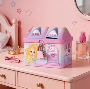 Tirelire créative HBX en métal en forme de petite maison d'ours de dessin animé, mignonne pour enfants, avec motif numérique, unité de rangement - Product Image 5