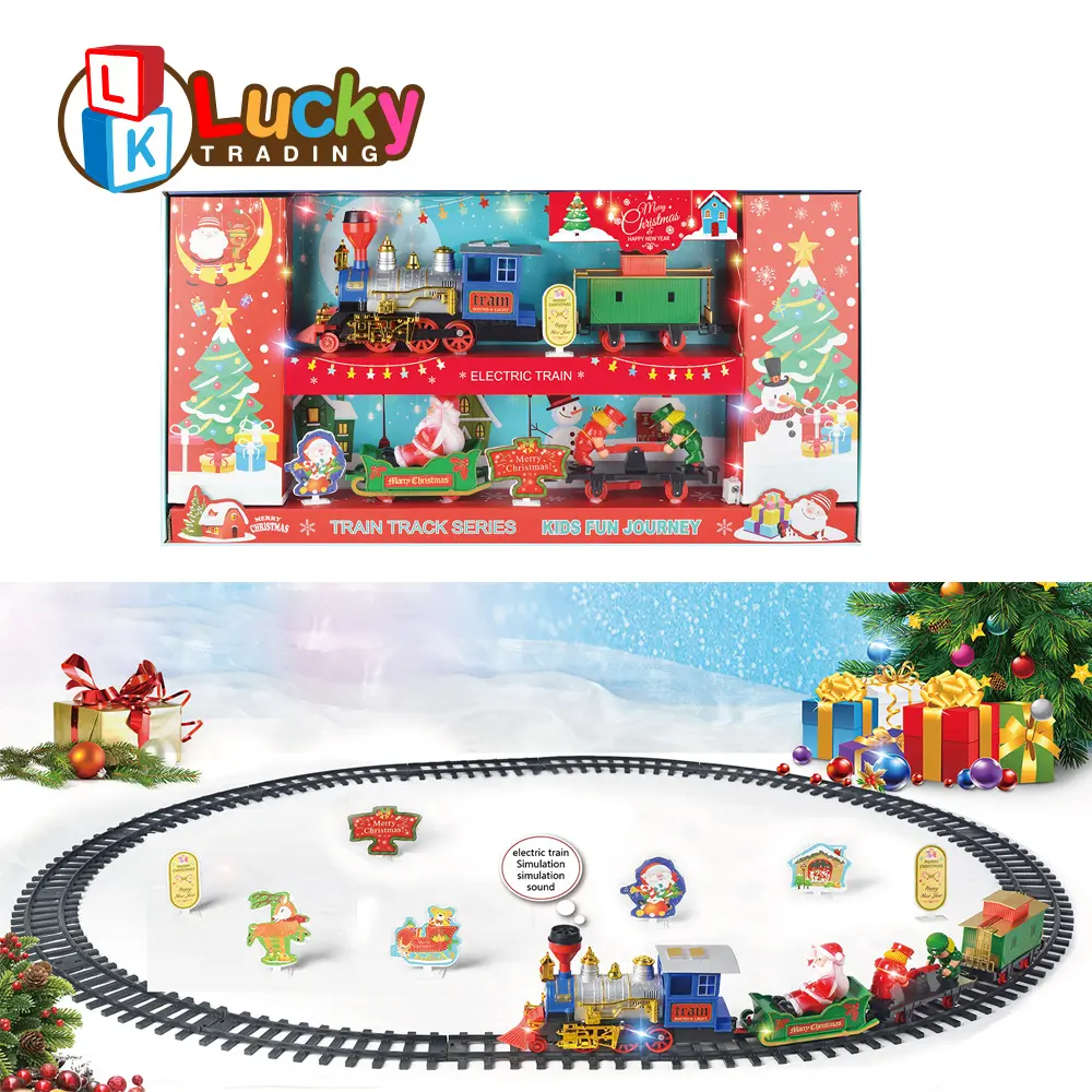 Christmas Gift Plastic Train Electric Music Lights Track Train Railway Toys Christmas Train Electric Toy