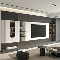 Meuble TV en bois de style moderne avec éclairage LED et rangement, ensemble de meubles TV et table basse pour salon et hôtel