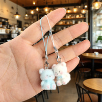 Porte-clés en résine floquée Ours en peluche de dessin animé, Breloque de téléphone en vrac, Jouets animaux 3D en peluche mignons, Sangle de téléphone, Pendentif de sac, Porte-clés, Poupée