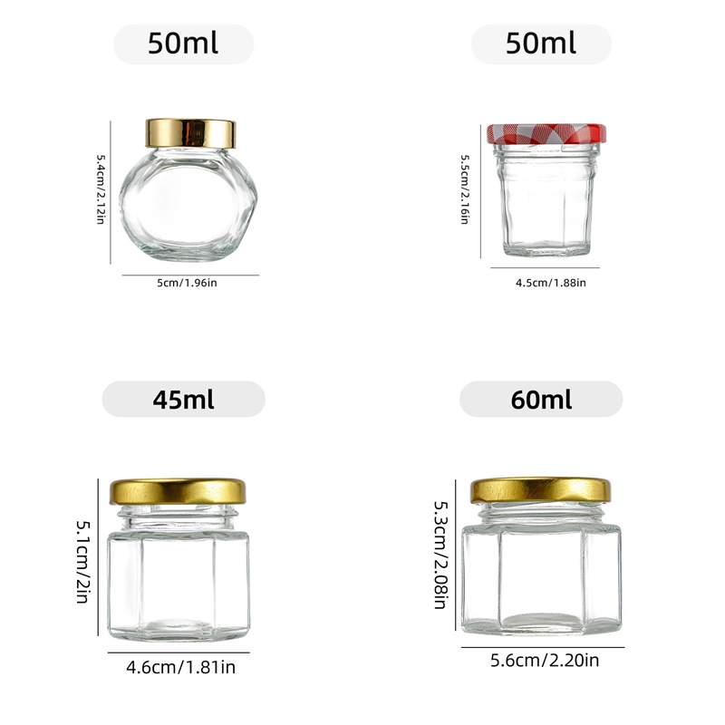 Clear Mini Glass Jar 25ml 35ml 50ml Round Flat Cylinder with Screw Metal Cap for Honey Sample Packing Swallow's Nest Packing