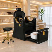 Fauteuil de pédicure de luxe noir et or, station de pédicure commerciale avec boîte de rangement verrouillable pour salon de beauté des ongles