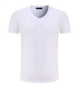 Camisetas de cuello en v de primera clase para mujer, ropa unisex, 95% algodón, 5% spandex, negra, con cuello en v, a la venta