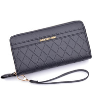 Tas Clutch Wanita Panjang Motif Geometris dengan Ritsleting Ganda, Modis, Kapasitas Besar, Dompet Ganda, Tempat Uang Receh dan Ponsel, Bahan Poliester