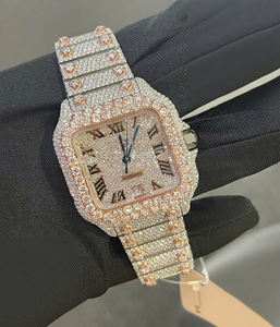 Montre-bracelet pour homme avec boîtier carré personnalisé en acier inoxydable et bracelet en moissanite, mouvement à quartz, cadran en verre, résistance à l'eau 10 bars - Product Image 1