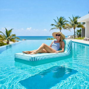 Chaise longue gonflable de luxe sur mesure OEM avec housse en tissu, canapé-lit gonflable de plage, chaise longue flottante pour le soleil - Product Image 1