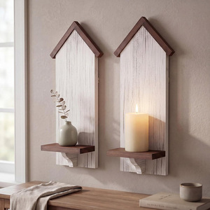 Wooden <b>Wall</b> <b>Mounted</b> <b>Shelf</b> Candle Holder Irregular Shape Living Room Decor Float Design - Product Image 1