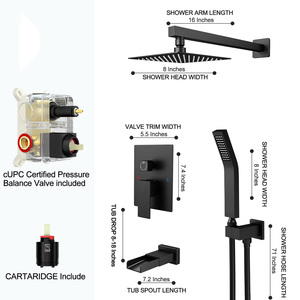 Vòi hoa sen đặt màu đen treo tường phòng tắm vòi sang trọng Brass Bộ dụng cụ mưa mưa showerset Mixer vòi Set inwall vòi hoa sen - Product Image 5