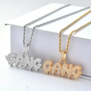 Custom Hip Hop Letter Name GANG Copper Pendant Full Of Diamonds Iced Out Memory Pendant Necklace