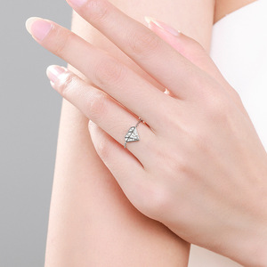S925 Silver Geometric Diamond Shape <b>Ring</b> Pave Setting <b>Crystal</b> Rhinestone Minimalist Unisex Everyday Wear - Product Image 3