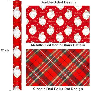 Red Christmas <b>Wrapping</b> <b>Paper</b> Roll Santa Claus Design Double Side 46.8 Square Feet Gift Craft Recyclable - Product Image 3