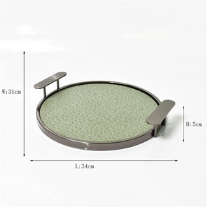 Plateau à café rond de <span class=keywords><strong>luxe</strong></span> de haute qualité essayez l'herbe verte plateau de service en métal de Style moderne pour la maison hôtel Design Unique emballage en boîte - Product Image 5