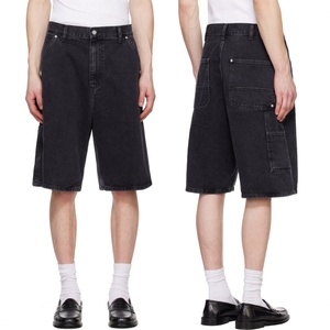 Pantalones Cortos Cargo Personalizados de Gran Tamaño y Tejido Pesado con Acabado Stonewashed para Hombre, Jorts Negros con Remaches, Pantalones de Carpintero Rectos de Lona para Trabajo - Product Image 1