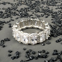 Hip Hop Fine Jewelry Rhodium Plaqué Glaring 925 Sterling Silver Oval VVS Moissanite Eternity Band Ring Pour Hommes Femmes Mariage