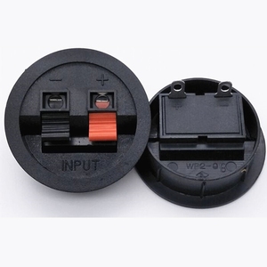 2 cajas de conexiones de audio circulares, postes terminales, cables de altavoz, bloques de terminales, dos abrazaderas para cables de audio, salida de fábrica - Product Image 1