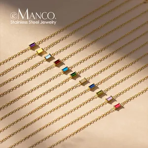 Collar EManco Minimalista con Piedra de Nacimiento Rectangular, Acero Inoxidable, Color Dorado, Cadena Tipo O, para un Estilo Chic de Oficina y Elegancia Diaria, Dropshipping - Product Image 3