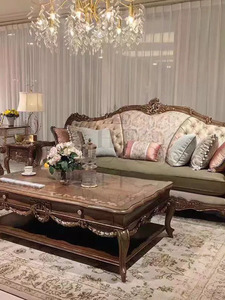 Fuyi - Muebles de Salón de Estilo Europeo Romántico Francés, Combinación de Tres Asientos en Madera Maciza de Color Claro, Verde Aguacate, SAF-789566 - Product Image 2