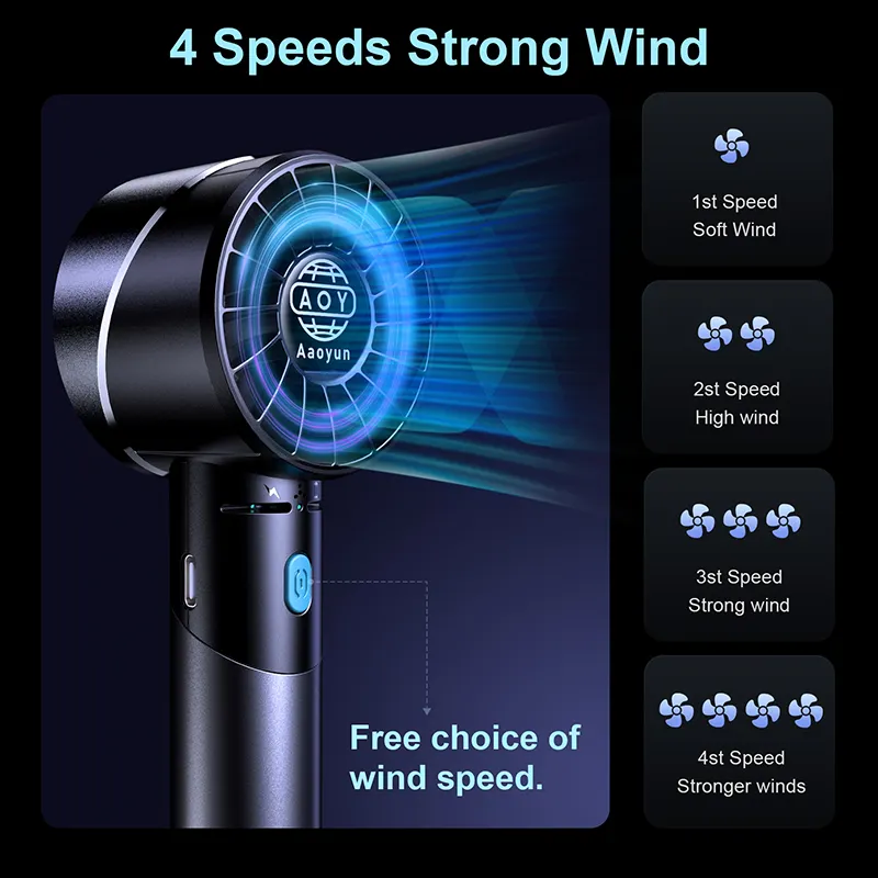 Aoyun High Speed Wind Portable Mini Handheld Fan Wholesale Rechargeable Type-C Hand Held Pocket Cooling Fan