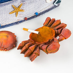 <b>Crab</b> Shaped Resin Ashtray Mediterranean Style Desktop Ornament With Lid Creative Ocean Theme Decorative Ashtray - Product Image 2