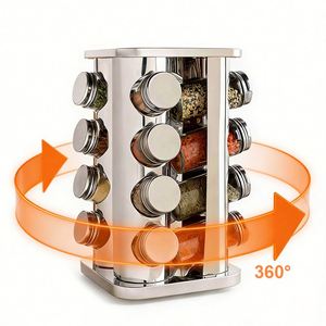 Organisateur de condiments de cuisine, 16 bocaux, support rotatif à 360 degrés pour épices, ensemble de bouteilles en verre pour assaisonnements, support pour pots à épices - Product Image 2