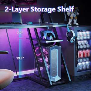 AJUNION Bureau de <span class=keywords><strong>jeu</strong></span> avec prise de courant Lumières LED Texture fibre de carbone Bureau d'ordinateur Cadre en acier de 48 pouces <span class=keywords><strong>Table</strong></span> de <span class=keywords><strong>jeu</strong></span> Bureau de joueur - Product Image 6