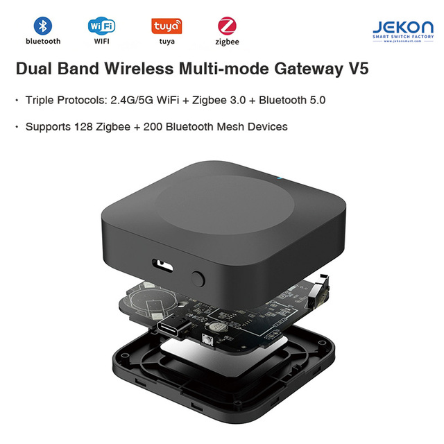 Triple Protocol Smart Gateway V5 Dual Band WiFi Zigbee BLE Mesh Connect 128 Zigbee 200 Mesh Devices
