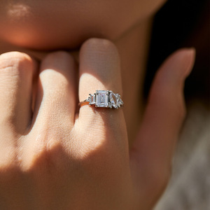 S925 <b>Silver</b> <b>Emerald</b> Cut Diamond Engagement <b>Ring</b> Rhodium Plated Prong Setting Classic Women's Fine Jewelry - Product Image 4