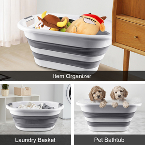 Lot de 2 bacs et seaux de bain pliables pour animaux de compagnie, gris, ovales, grands seaux de bain <span class=keywords><strong>20L</strong></span> 15L, seaux pliables en plastique et silicone - Product Image 3
