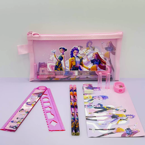 K-pop Thợ Săn Quỷ sáng tạo A6 văn phòng phẩm đặt hộp bút chì lưới học sinh với bút chì tích hợp, cục tẩy và thước kẻ gấp - Product Image 3