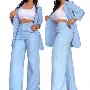 Ensemble décontracté élégant pour femme, style européen et américain, couleur unie, col à manches fendues, <span class=keywords><strong>pantalon</strong></span> droit – Collection 2025 – Meilleures ventes - Product Image 1