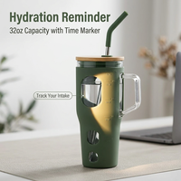 Gobelet en verre écologique de 32 oz avec poignée, réutilisable, en borosilicate, pour le bureau, les fêtes, avec marqueur de temps et manchon en silicone
