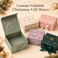 Cajas de Regalo Navideñas Magnéticas Plegables, Elegantes y Bonitas, de Papel Especial Plateado con UV Localizado de 1200 g/m², Estilo Nórdico