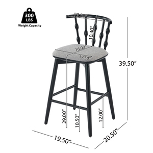 Doria Modern <b>Adjustable</b> Indoor Wooden Barstool with Black Finish and Grey Upholstery Set of 2 for Home <b>Bar</b> - Product Image 4