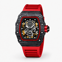 Reloj Mecánico de Lujo Automático con Tourbillon, Esqueleto Luminoso de 44 mm, con Correa de Silicona para Hombre, Deportivo y a la Moda
