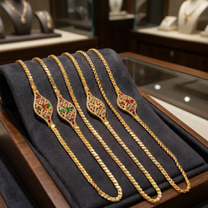 สร้อยคอทองคำแท้ 14K 18K 24K ประดับเพชร CZ แบบไมโคร พร้อมโซ่ทองเหลือง สร้อยคอแบบดั้งเดิม เครื่องประดับทองประดับเพชร CZ ขายส่ง - Product Image 1