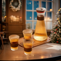 Ensemble de 5 pièces en verre borosilicate sans BPA, comprenant une carafe à eau froide et un service à thé en verre rayé, pour la maison - Vente chaude