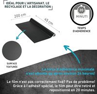 Film adhésif noir pour meubles, 45x200 cm, vinyle polychlorure, rouleau de 160 microns, autocollant décoratif pour armoire, table, cuisine