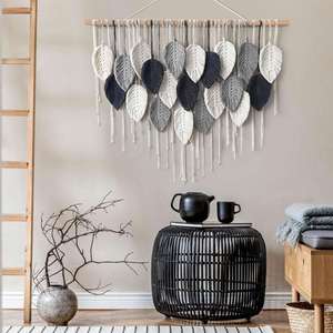 Decoración de Pared Estilo Boho Chic Personalizada, Tapiz de Arte Hecho a Mano con Hojas Tejidas de Algodón y Borlas para Dormitorio o Sala de Estar - Product Image 3