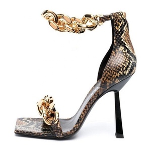 Handmade Zipper Women Summer High Heels <b>Shoes</b> Ankle Metal Chain Square Toe Hot Sale Summer Women Dress Sandals - Product Image 4
