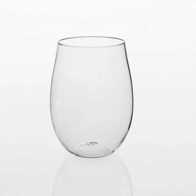 12 Oz kırılmaz geri dönüşümlü elmas şekilli plastik Stemless 500ml tek kullanımlık yuvarlak düğün plastik bardak şarap bardağı
