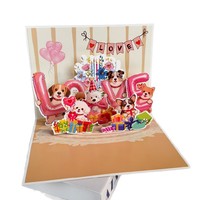 Carte de vœux 3D pop-up chien mignon, carte créative stéréo pour animaux de compagnie, carte cadeau d'anniversaire et de fête, décoration pour enfants et famille