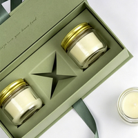 Kit de bougies parfumées en cire de soja, design personnalisé, 3 pièces, dans un bocal en verre, avec boîte cadeau et ruban