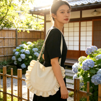 Tas Belanja Kanvas Katun ZHYD Custom Chic, Tas Tote Berumbai Elegan dan Tahan Lama dengan Logo Cetak